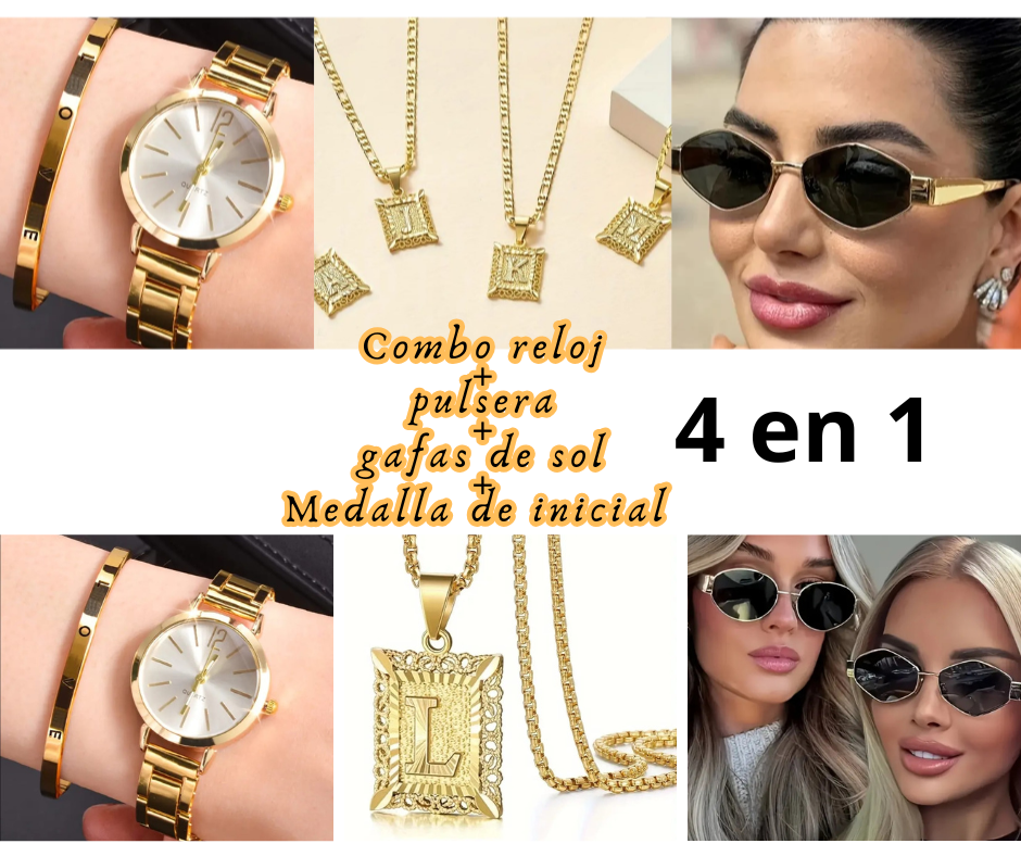 Combo 4 en 1 reloj pulsera medalla y gaf