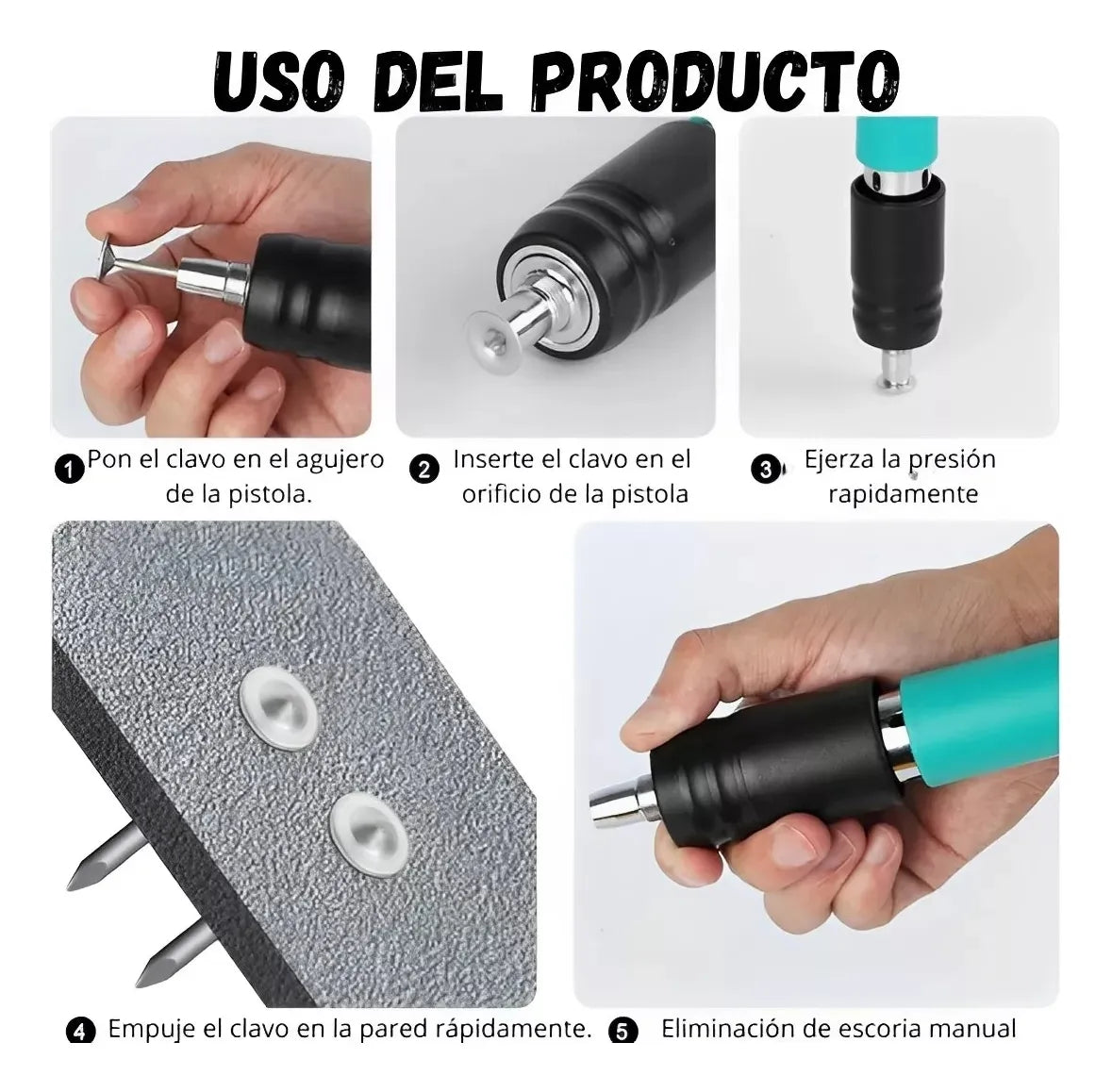PISTOLA DE CLAVOS ACERO MANUAL CON TIRO